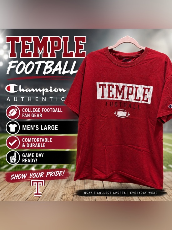 Champion Other - Champion Temple Football T-Shirt Men’s Large Red NCAA College Sports Graphic Tee